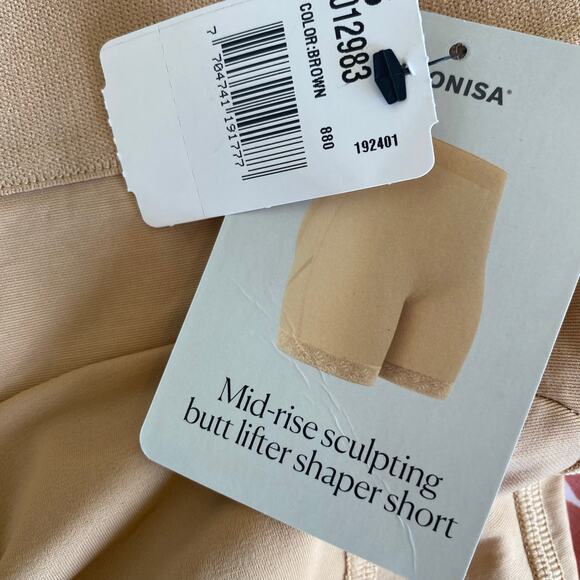 NEW LEONISA Mid-Rise Sculpting Butt Lifter Shaper Shorts Size Small Brown 012983 - Picture 3 of 4